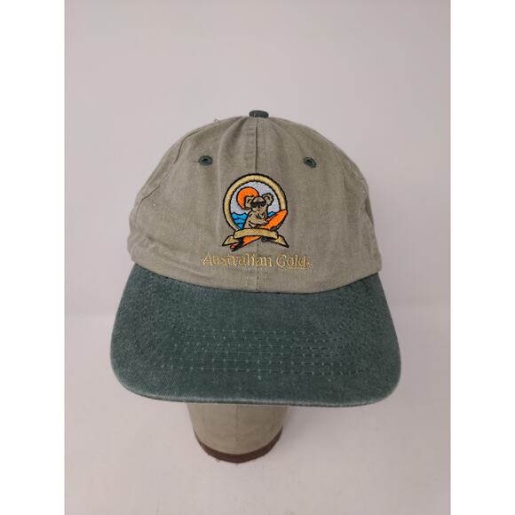 Australian Golf Strapback Hat Brown & Green Embroidered Koala Logo Spell Out - Picture 1 of 10